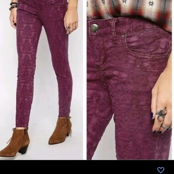 Free People Textured Jaquard Skinny Jean Cranberry Red Sz: 29 - Picture 4 of 8
